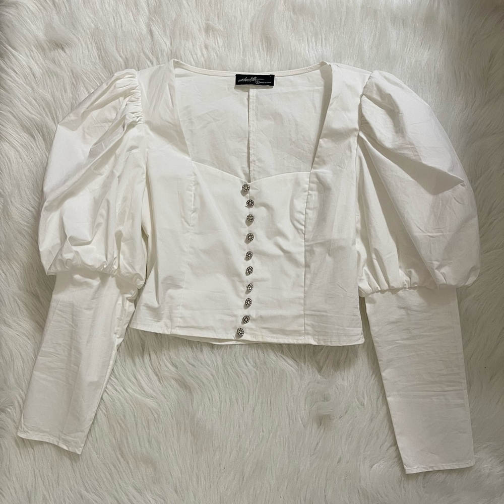 VICI Puff Sleeve Embellished Crop Top *see description* - Picture 7 of 13